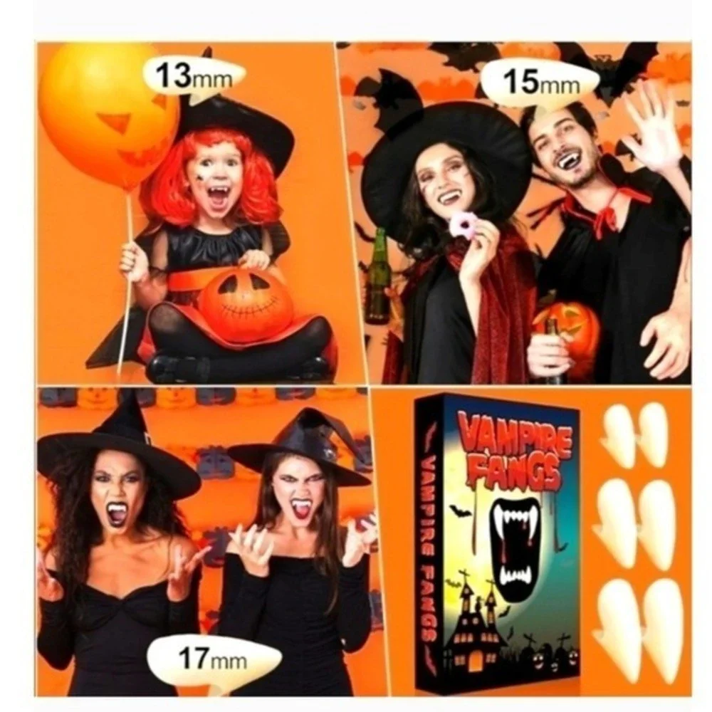 Vampire Fangs Teeth Costume Accessories 4 Pairs 13mm 15mm 17mm‎  19mm Kids Adult